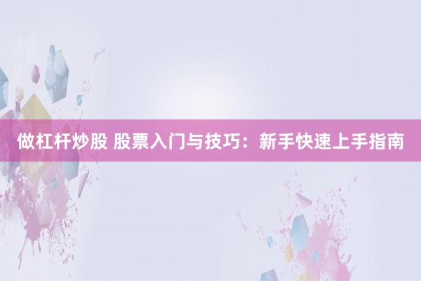 做杠杆炒股 股票入门与技巧：新手快速上手指南