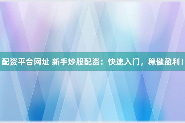配资平台网址 新手炒股配资：快速入门，稳健盈利！