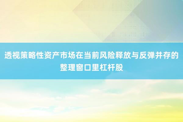 透视策略性资产市场在当前风险释放与反弹并存的整理窗口里杠杆股